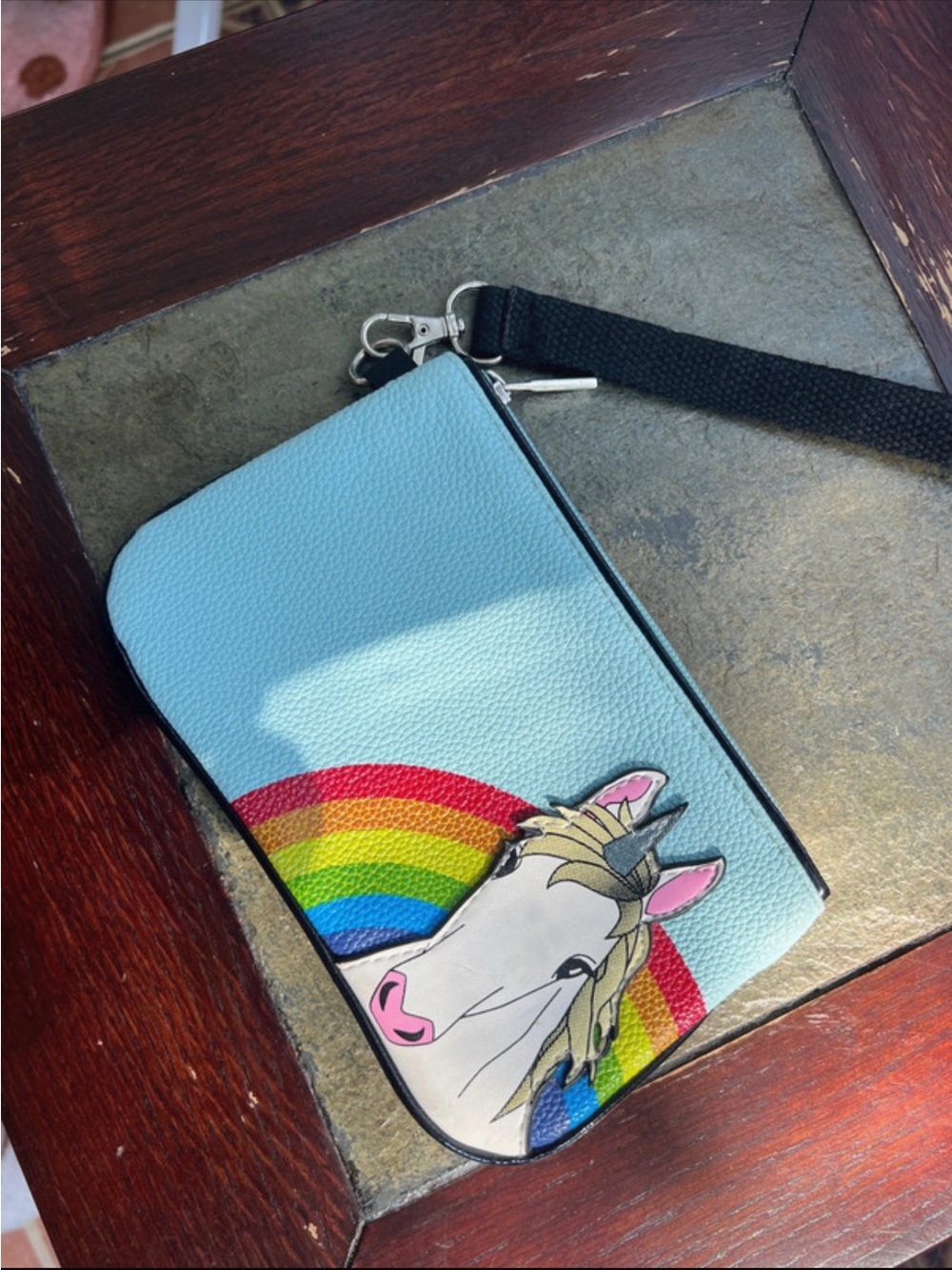 Sleepyville Critters Rainbow Unicorn Wristlet - Light Blue, Multicolor